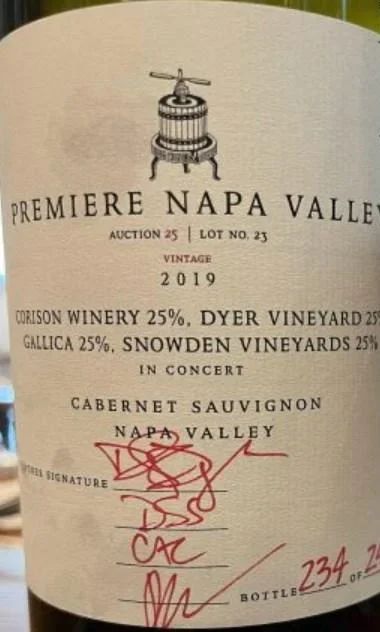 Corison Winery - Dyer Vineyard - Gallica - Snowden Vineyards 'Premiere Napa Valley' 'In Concert' Premiere Reserve Cabernet Sauvignon 2019 6x75cl 98/100 VN